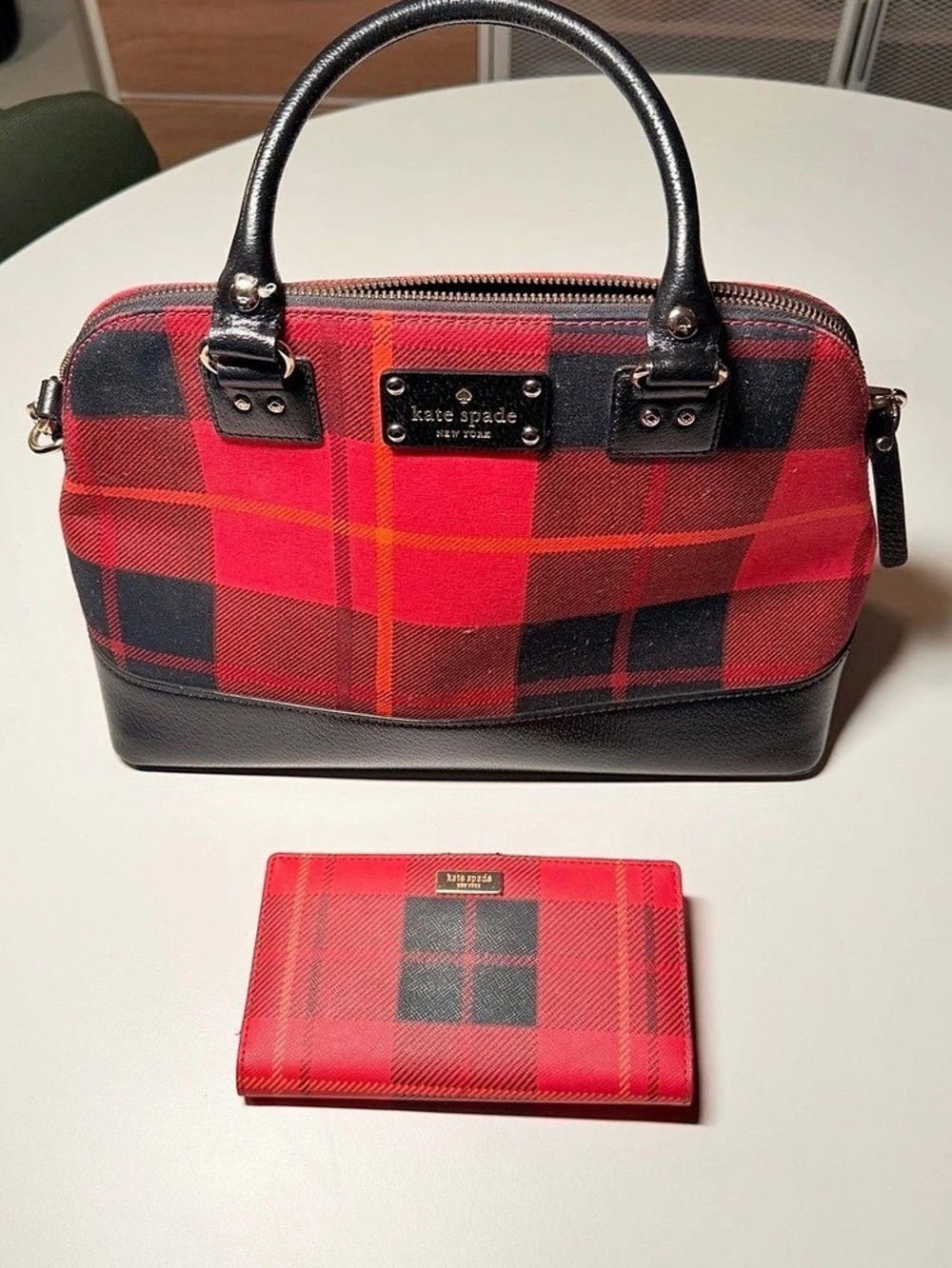 Kate Spade Buffalo Check, Newbury Lane Plaid Small Rachelle Satchel + Wallet